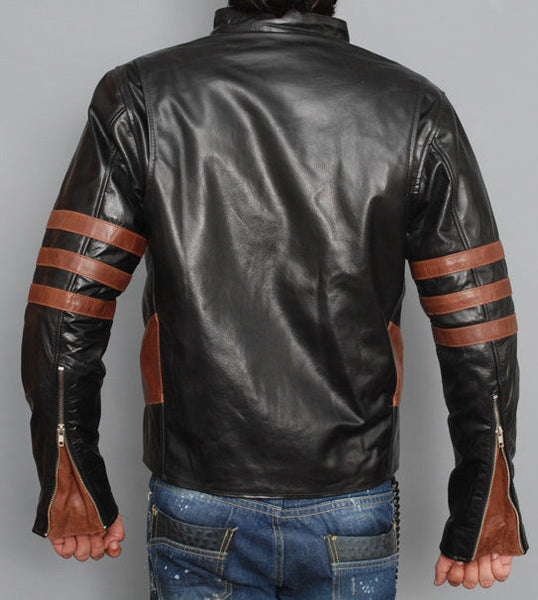 Men's Wolverine X-Men Sheepskin Leather Biker Jacket (3 Stripe Colors)
