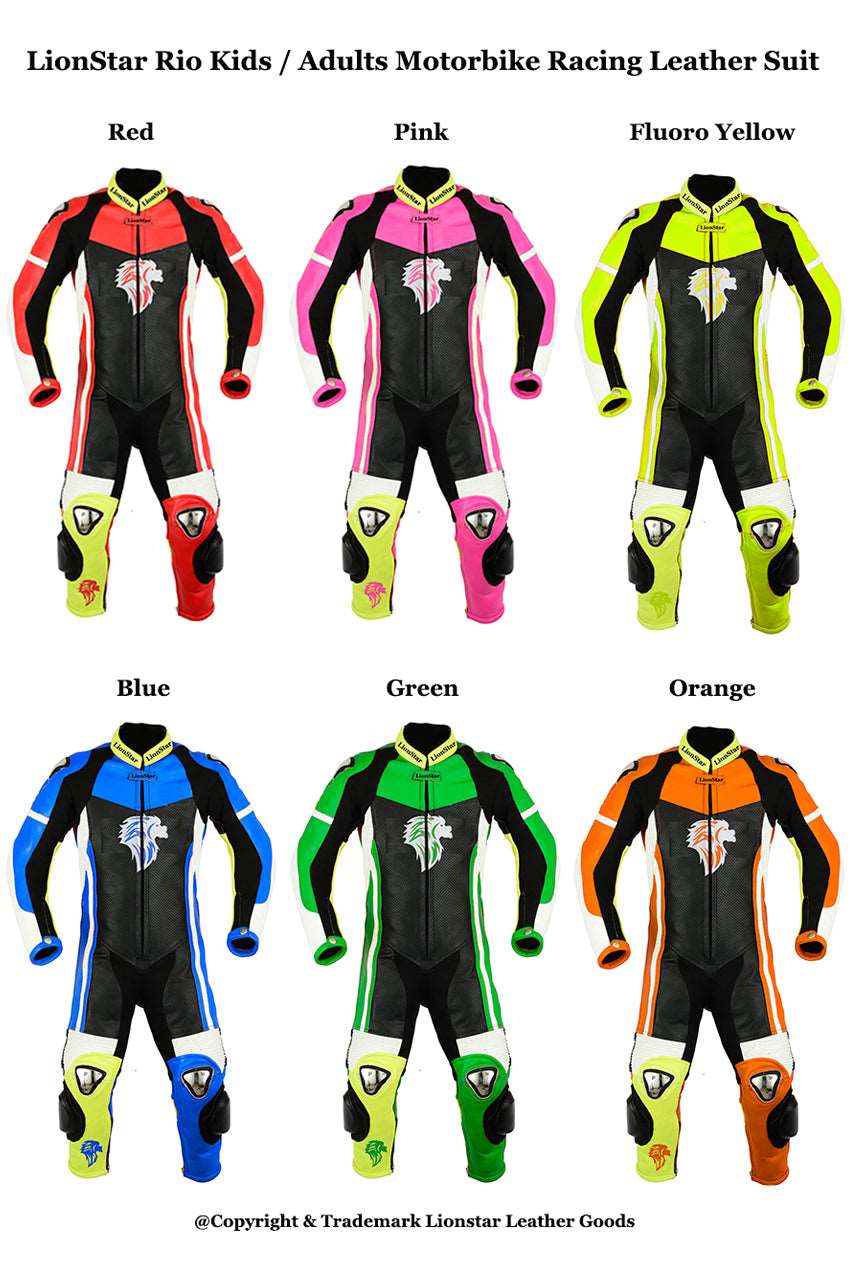 Lionstar Rio Leather Motorcycle Racing Suit - Adults & Kids CE Approved