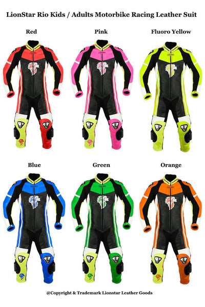 Lionstar Rio Leather Motorcycle Racing Suit - Adults & Kids CE Approved