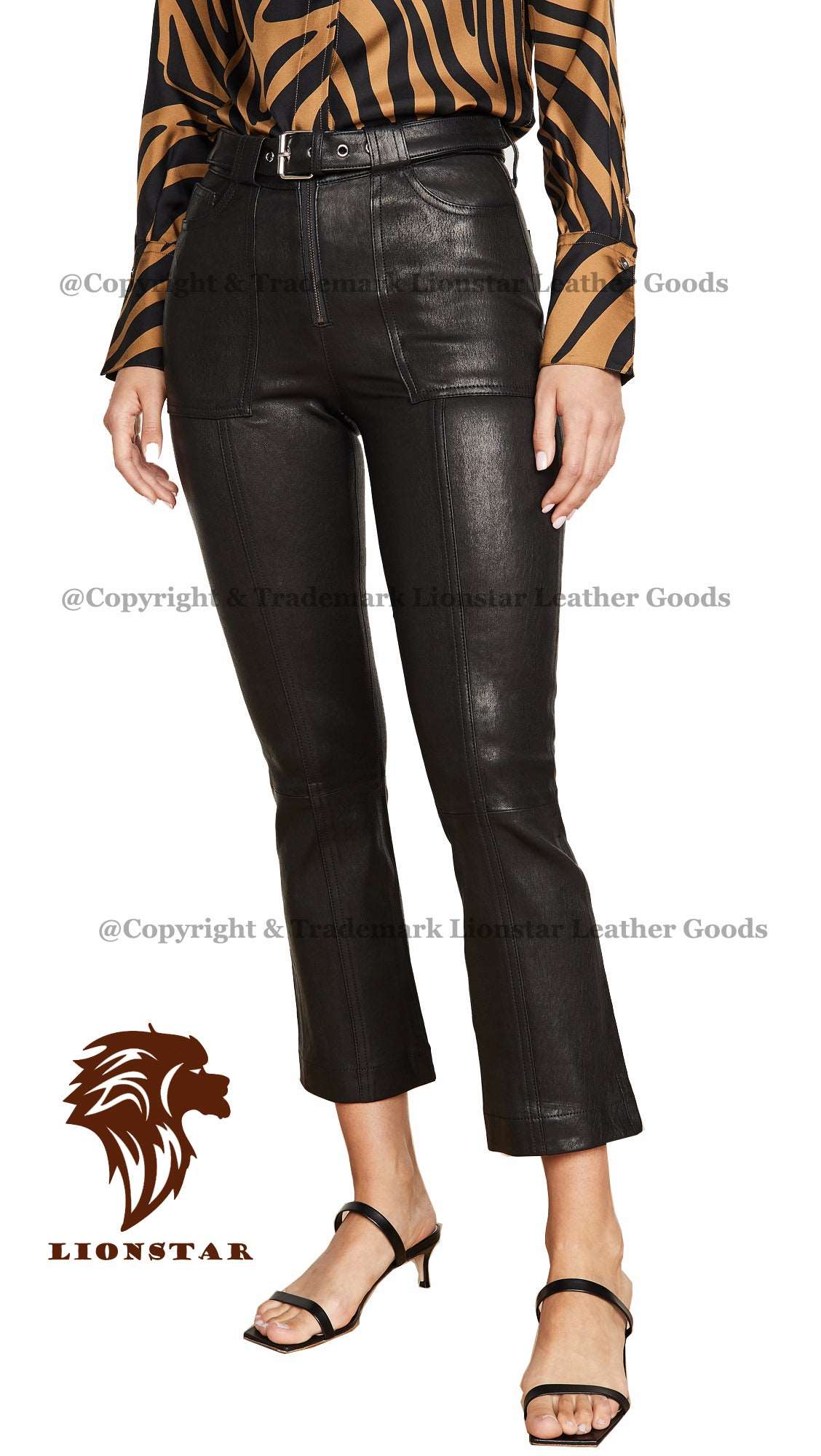 Lionstar Women's Sheepskin Leather Trousers (Black Slim Fit)