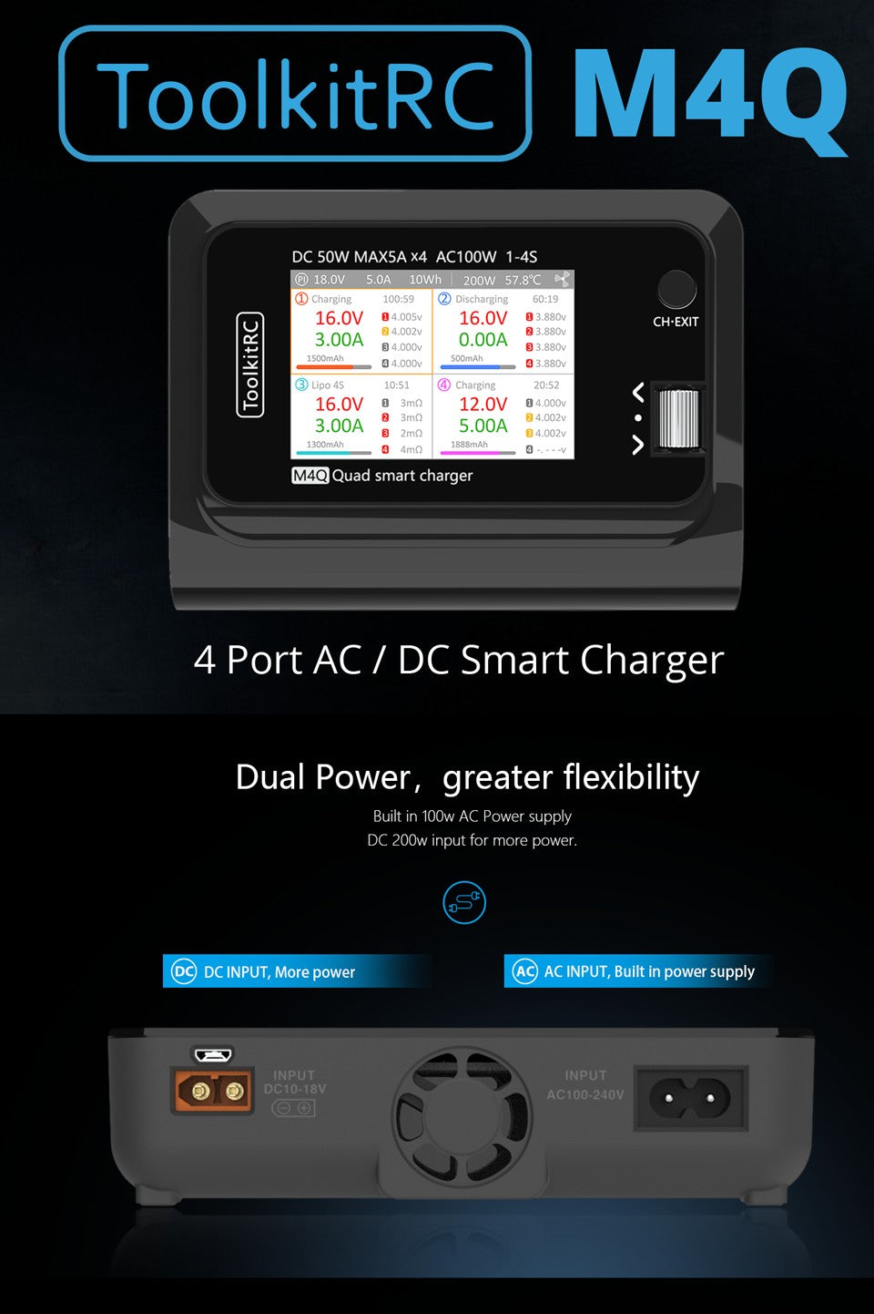ToolkitRC M4Q 4x50W AC/DC Charger