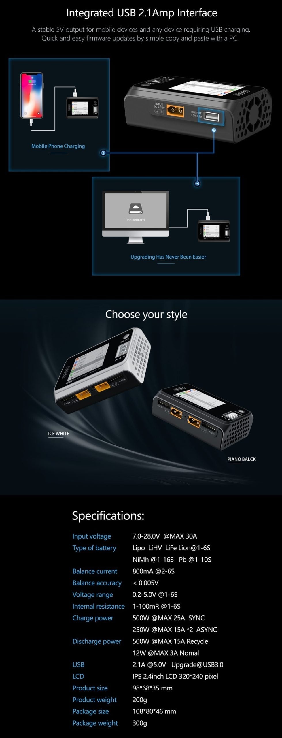 ToolkitRC M6D Compact Dual Channel 250w 15A x 2 DC Charger