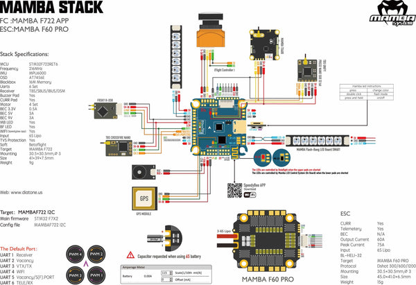 Mamba Stack F722 APP / F65 128K Flight Stack with Wifi
