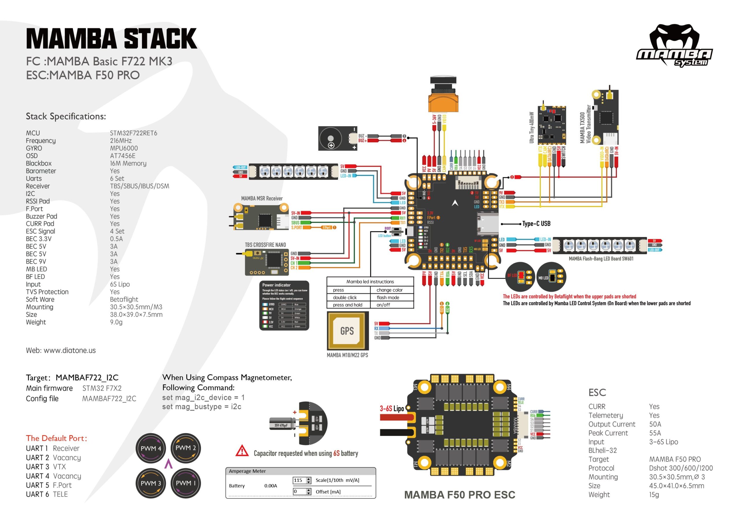 Diatone Mamba Basic F722 Mk3 Flight Controller (No WiFi)