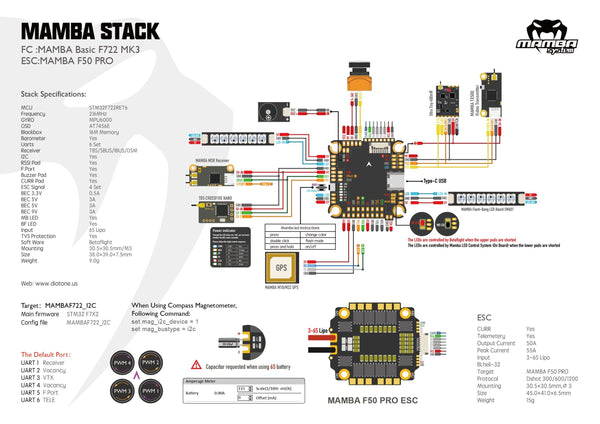 Diatone Mamba Basic F722 Mk3 Flight Controller (No WiFi)