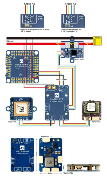 Matek CANPDB w/ 4A BEC & JST-GH Splitter