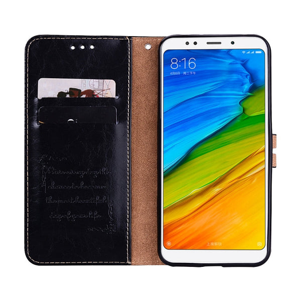 For Xiaomi Redmi 5 Oil Wax Texture Horizontal Flip Leather Case with Holder & Card Slots & Wallet