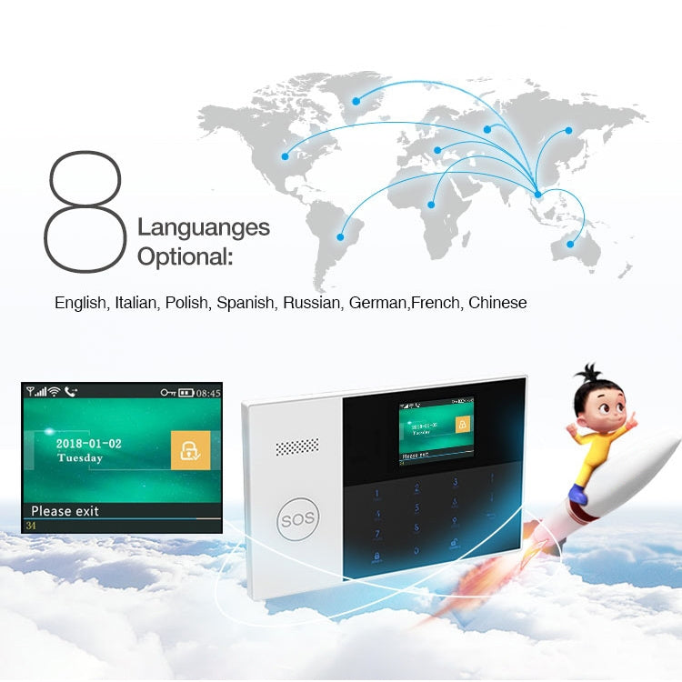 3G/GPRS + WiFi Intelligent Alarm System with Touch Keypad & LCD Screen & RFID function