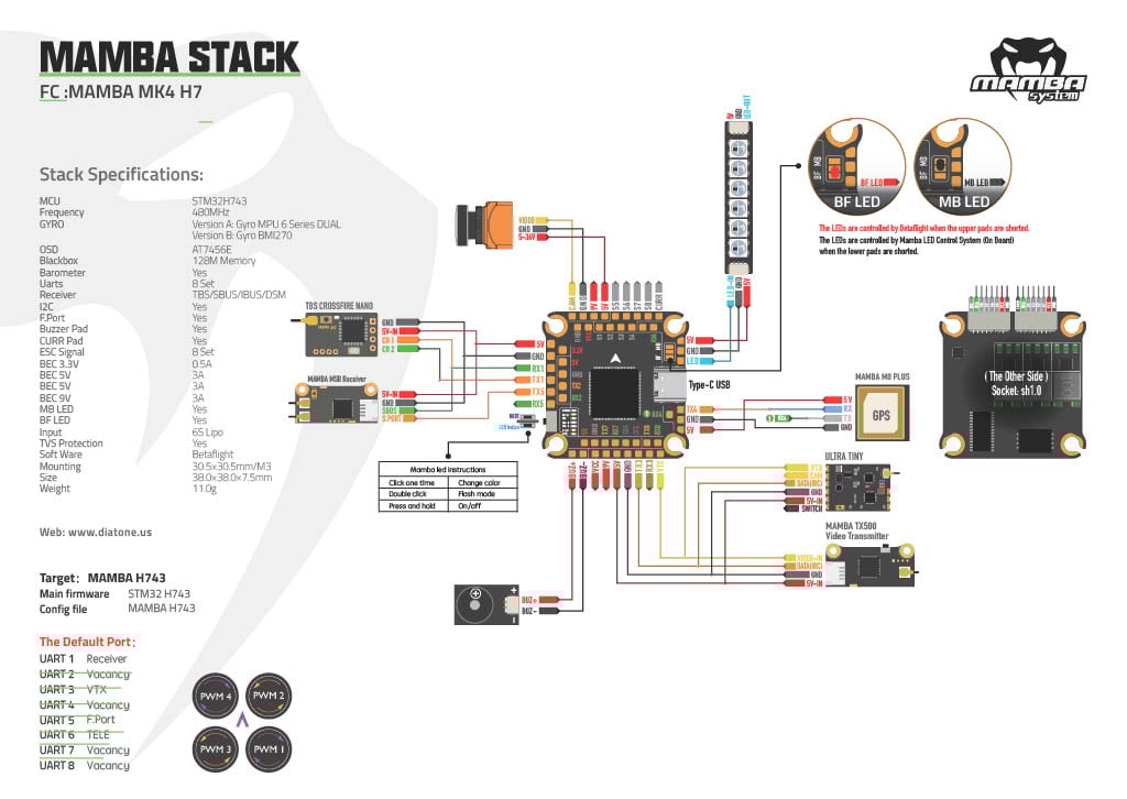 Diatone Mamba Basic MK4 H743 X8 Flight Controller w/ OSD (Dual MPU 6 Series / BMI270)