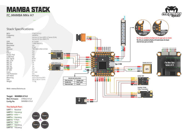 Diatone Mamba Basic MK4 H743 X8 Flight Controller w/ OSD (Dual MPU 6 Series / BMI270)