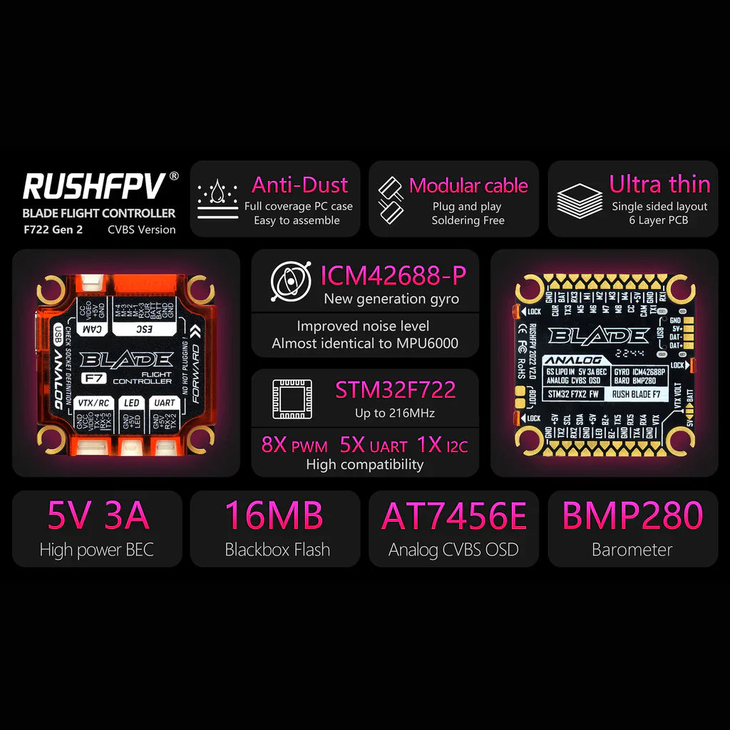 RUSHFPV Rush Blade F722 V2 Flight Controller for Analogue