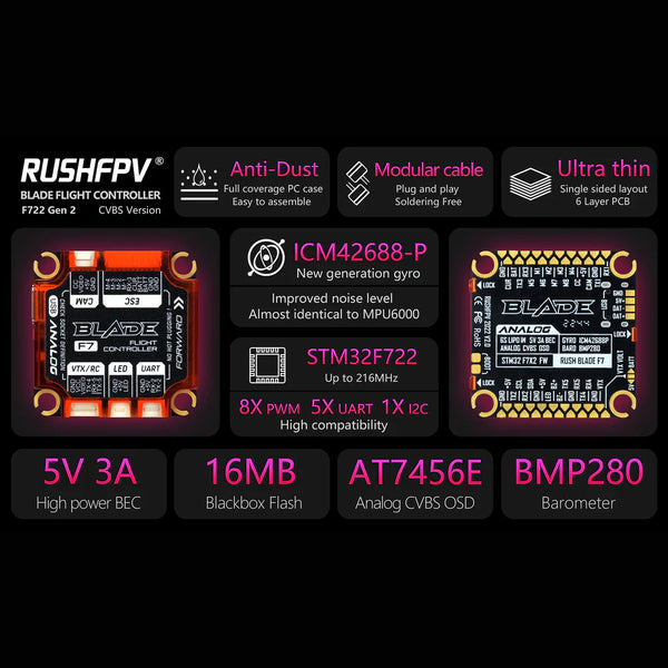 RUSHFPV Rush Blade F722 V2 Flight Controller for Analogue