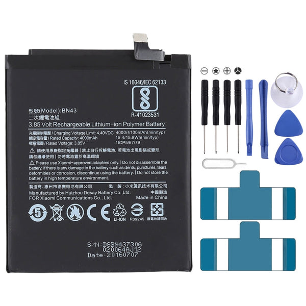 4000mAh BN43 for Xiaomi Redmi Note 4X Li-Polymer Battery, For Redmi Note 4X