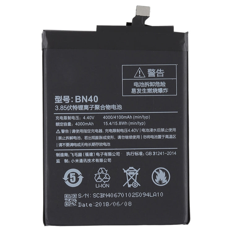 4000mAh BN40 for Xiaomi Redmi 4 Prime Li-Polymer Battery, For Redmi 4 Prime