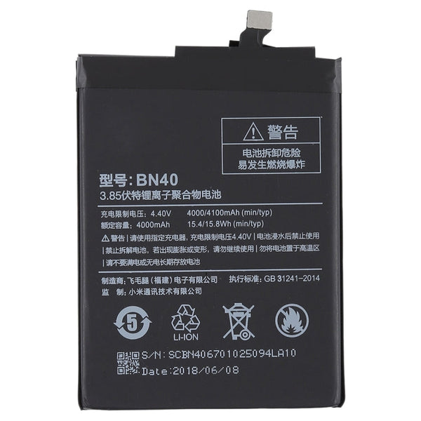 4000mAh BN40 for Xiaomi Redmi 4 Prime Li-Polymer Battery, For Redmi 4 Prime