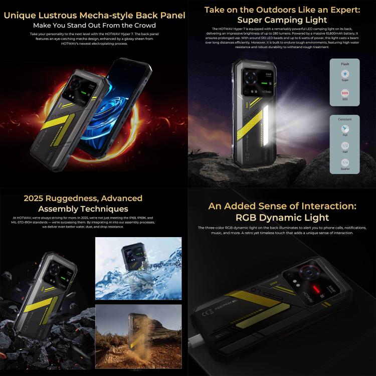 HOTWAV Hyper 7 Rugged Phone, 8GB+256GB, 10800mAh, 6.6 inch Android 14 MediaTek Dimensity 7050 5G, Network: 5G, OTG, NFC