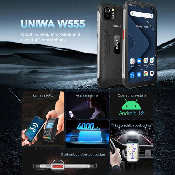 UNIWA W555 Rugged Phone, 3GB+32GB, Dual Rear Cameras, IP68 Waterproof Dustproof Shockproof, 5.71 inch Android 12.0 MTK6761 Quad Core up to 2.0GHz, Network: 4G, NFC, OTG, Global Version