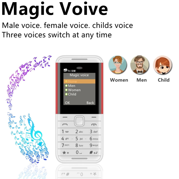 1.33 inch, MTK6261D, 21 Keys, Support Bluetooth, FM, Magic Sound, Auto Call Record, GSM, Triple SIM