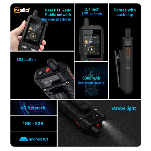 Waterproof Dustproof Shockproof, 5300mAh Battery, 2.4 inch Android 10 Spreadtrum SL8541E Quad Core up to 1.4GHz, Network: 4G, Dual SIM, PoC, SOS