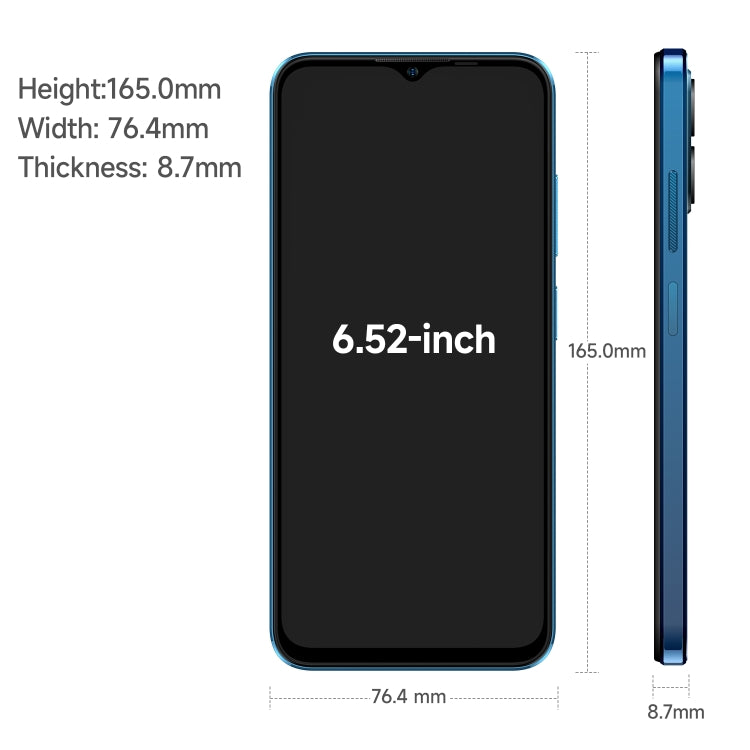 Dual Back Cameras, Face ID & Side Fingerprint Identification, 4400mAh Battery, 6.52 inch Android 13 Unisoc T606 OctaCore up to 1.6GHz, Network: 4G, Dual SIM, OTG