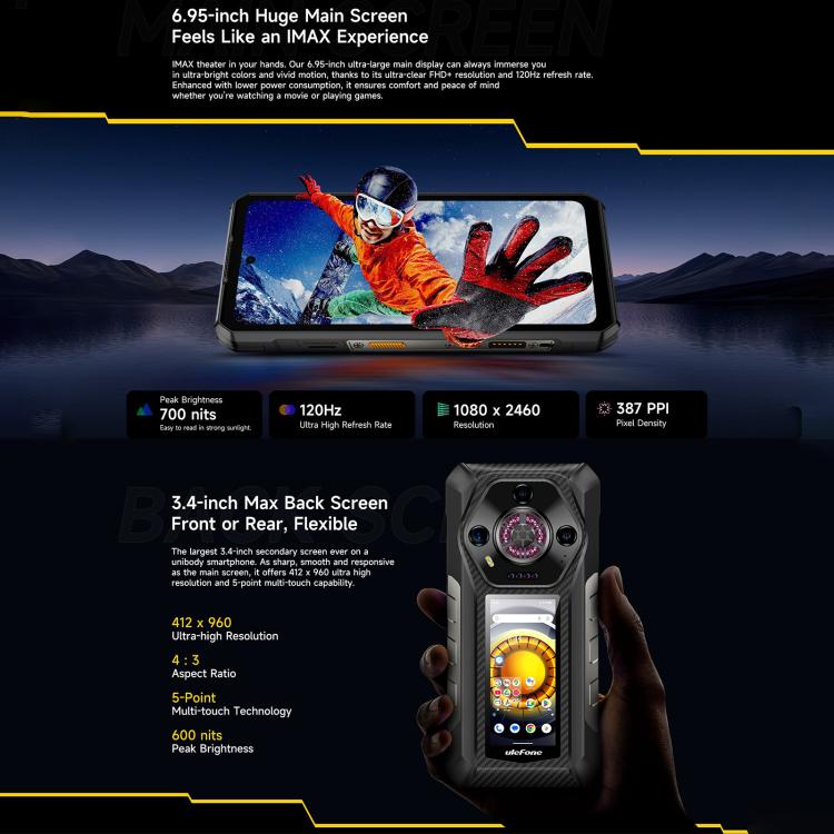 Dual Back Cameras, IP68/IP69K Waterproof Dustproof Shockproof,  Face ID & Fingerprint Identification, 6.58 inch Android 13 MediaTek Helio G99 Octa Core up to 2.2GHz, Network: 4G, OTG, NFC, Global Version with Google Play