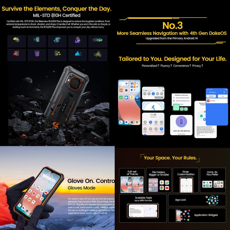 Blackview BV6200 Plus, 8GB+256GB, IP68/IP69K/MIL-STD-810H, 6.56 inch Android 14 Unisoc UMS9230 T606 Octa Core, Network: 4G, OTG, NFC