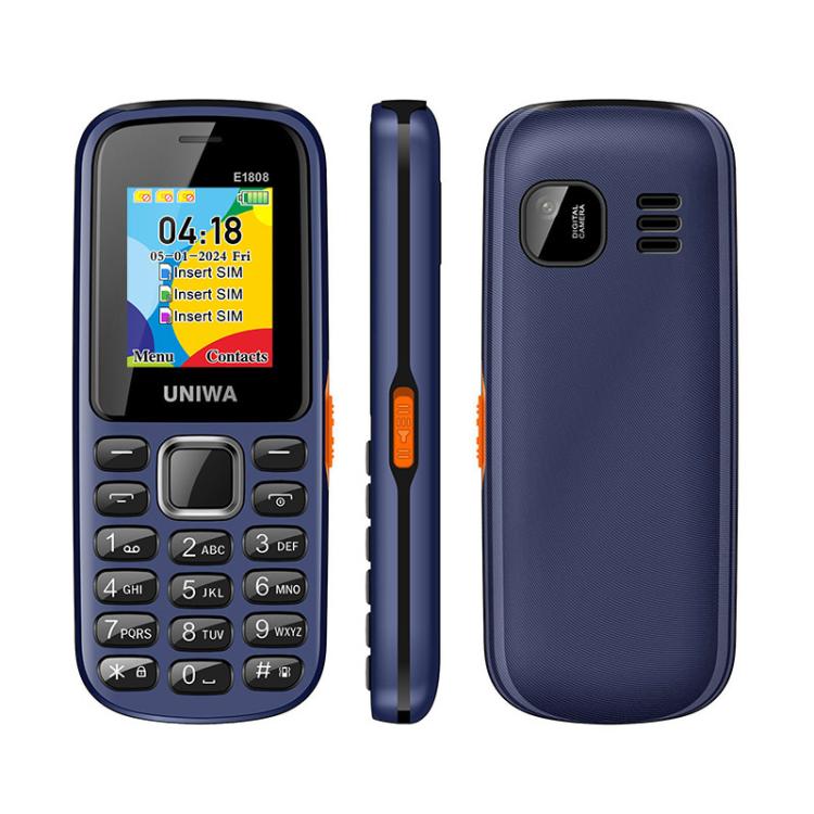 UNIWA E1808 Elder Keypad Phone, 1.77 inch SC6531E, LED Flashlight, 21 Keys, Network: 2G, Triple SIM, EU Plug