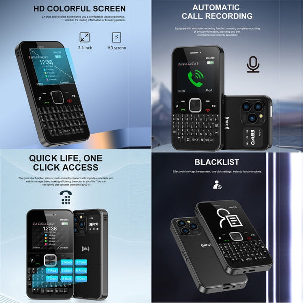 SERVO U700, 2.4 inch, MTK6261D, 58 Full Keyboards, Support Bluetooth, FM, NFC, Quick Dial, Flashlight, GSM, Quad SIM