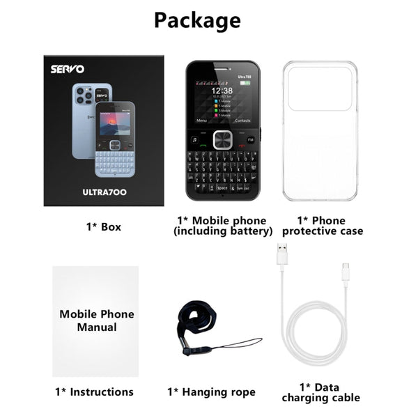 SERVO U700, 2.4 inch, MTK6261D, 58 Full Keyboards, Support Bluetooth, FM, NFC, Quick Dial, Flashlight, GSM, Quad SIM