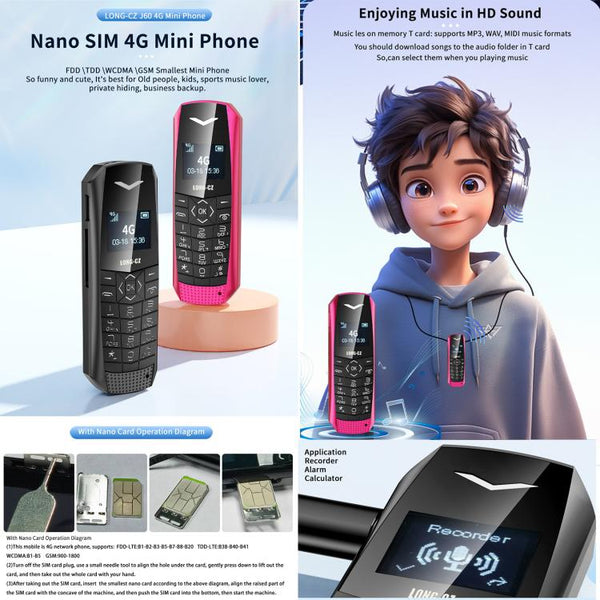 LONG-CZ S60 4G Mini Phone, 1.77 inch Unisoc T107, LED Flashlight, 21 Keys, Network: 4G, Single SIM