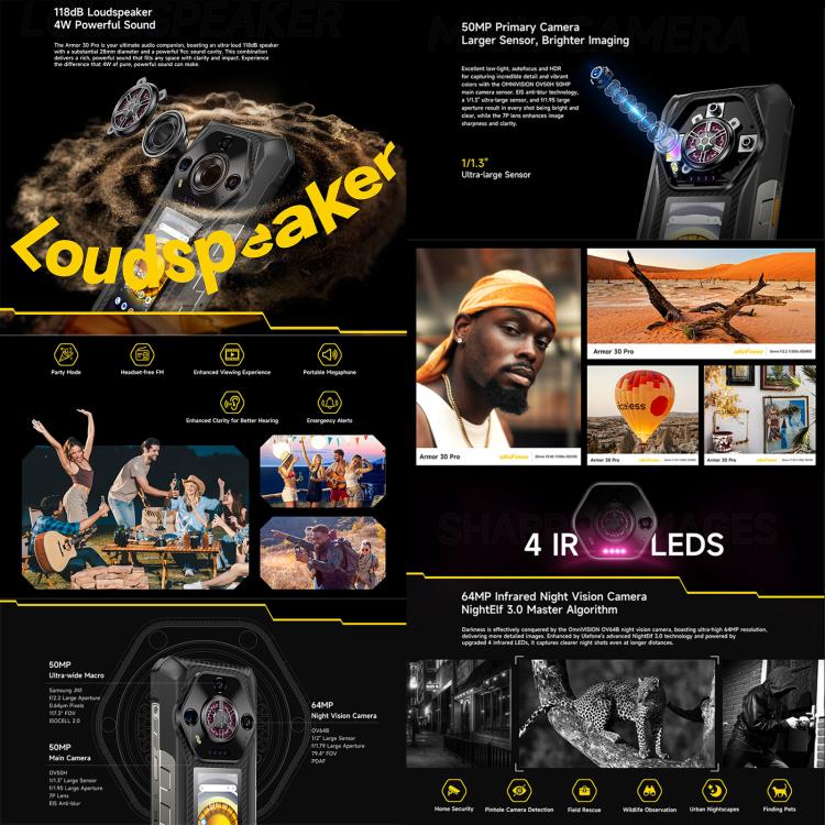 Ulefone Armor 30 Pro Rugged Phone, 16GB+512GB, Night Vision, 6.95 inch + 3.4 inch Dual Screen Android 14 MediaTek Dimensity 7300X Octa Core, Network: 5G, OTG, NFC