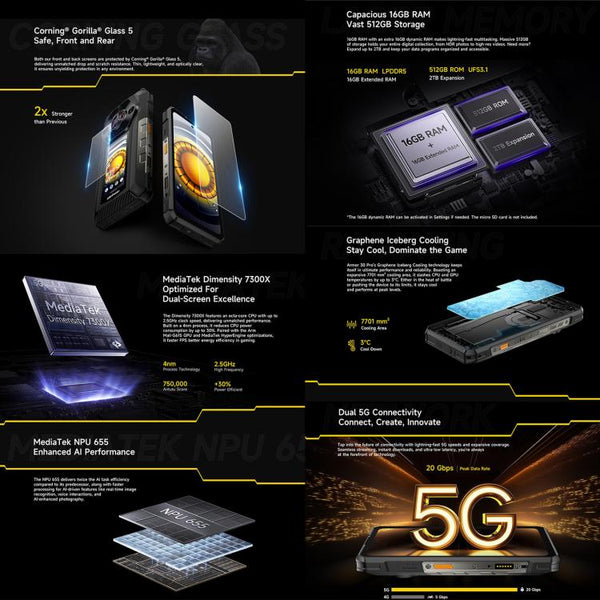 Ulefone Armor 30 Pro Rugged Phone, 16GB+512GB, Night Vision, 6.95 inch + 3.4 inch Dual Screen Android 14 MediaTek Dimensity 7300X Octa Core, Network: 5G, OTG, NFC