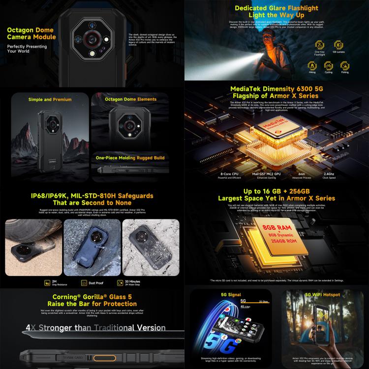 Ulefone Armor X32 Pro 5G, 8GB+256GB, Night Vision, IP68/IP69K Rugged Phone, 5.65 inch Android 14 MediaTek Dimensity 6300 Octa Core, Network: 5G, NFC, OTG