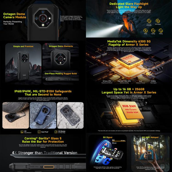 Ulefone Armor X32 Pro 5G, 8GB+256GB, Night Vision, IP68/IP69K Rugged Phone, 5.65 inch Android 14 MediaTek Dimensity 6300 Octa Core, Network: 5G, NFC, OTG