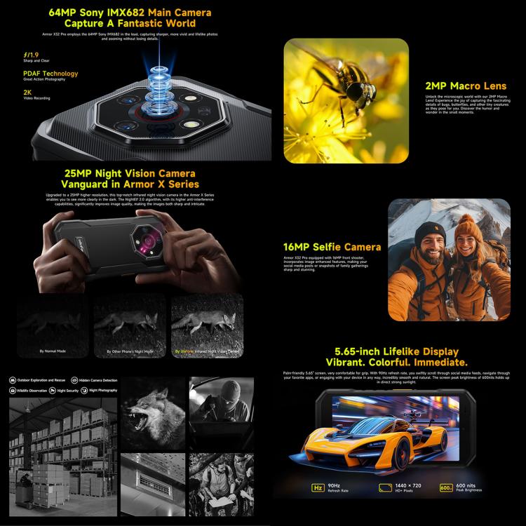 Ulefone Armor X32 Pro 5G, 8GB+256GB, Night Vision, IP68/IP69K Rugged Phone, 5.65 inch Android 14 MediaTek Dimensity 6300 Octa Core, Network: 5G, NFC, OTG