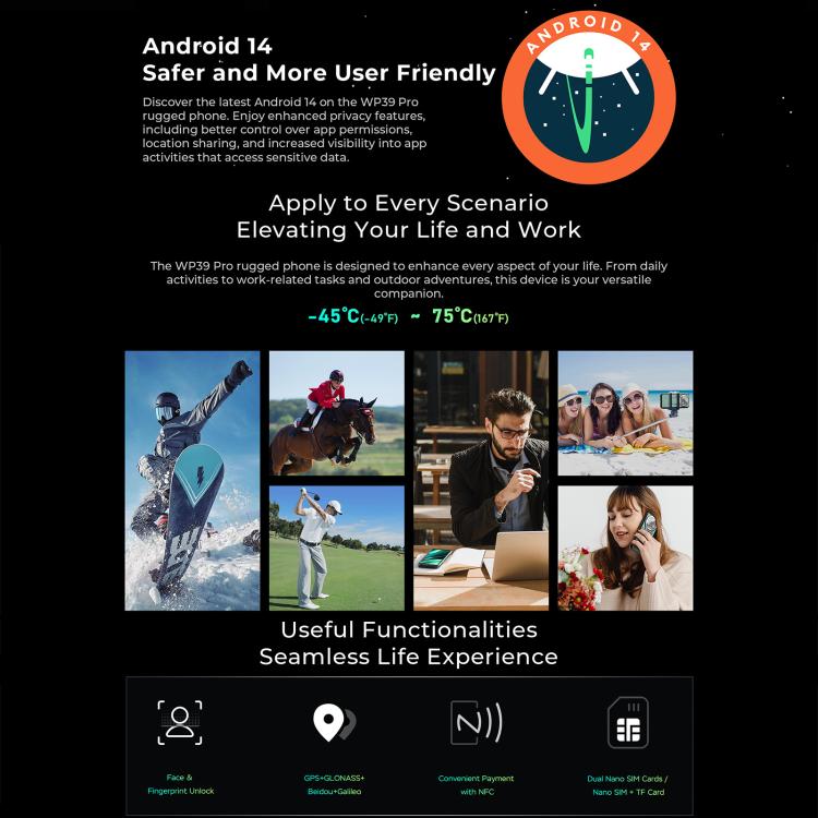 Oukitel WP39 Pro 5G Rugged Phone, 12GB+512GB, Night Vision, Fingerprint Identification, 6.6 inch Android 14 MediaTek Dimensity 6300 Octa Core, NFC, OTG, Network: 5G