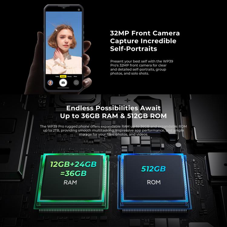 Oukitel WP39 Pro 5G Rugged Phone, 12GB+512GB, Night Vision, Fingerprint Identification, 6.6 inch Android 14 MediaTek Dimensity 6300 Octa Core, NFC, OTG, Network: 5G