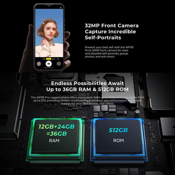 Oukitel WP39 Pro 5G Rugged Phone, 12GB+512GB, Night Vision, Fingerprint Identification, 6.6 inch Android 14 MediaTek Dimensity 6300 Octa Core, NFC, OTG, Network: 5G