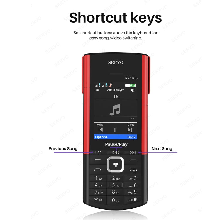 SERVO R25 Pro Mobile Phone with TWS Bluetooth Headsets, 2.4 inch, 24 Keys, Support Bluetooth, Quick Dial, Auto Response, FM, Flashlight, GSM, Dual SIM