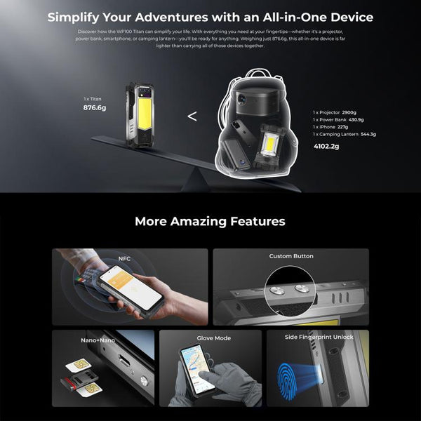 Oukitel WP100 TITAN 5G Projector Rugged Phone, 16GB+512GB, 200MP Camera, Fingerprint Identification, 6.8 inch Android 14 MediaTek Dimensity 7300 Octa Core, NFC, OTG, Network: 5G