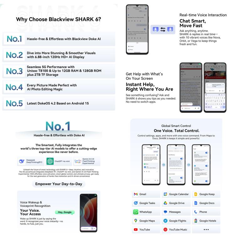 Blackview SHARK 6 5G, 4GB+128GB, 6.88 inch Android 15 Unisoc UMS9620 T8100 Octa Core, Network: 5G, NFC, OTG