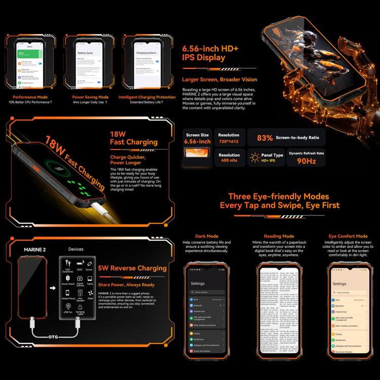 Blackview Oscal Marine 2, 8GB+256GB, 6.56 inch Android 15 Unisoc UMS9230E T615 Octa Core, Network: 4G, OTG, NFC