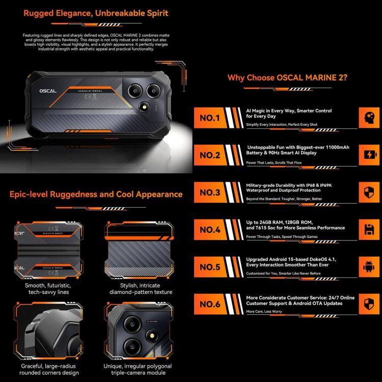 Blackview Oscal Marine 2, 8GB+256GB, 6.56 inch Android 15 Unisoc UMS9230E T615 Octa Core, Network: 4G, OTG, NFC
