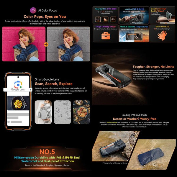 Blackview Oscal Pilot 3 5G Rugged Phone, 12GB+256GB, Night Vision Camera, 6.56 inch Android 15 MediaTek Dimensity 6300 Octa Core, Network: 5G, OTG, NFC