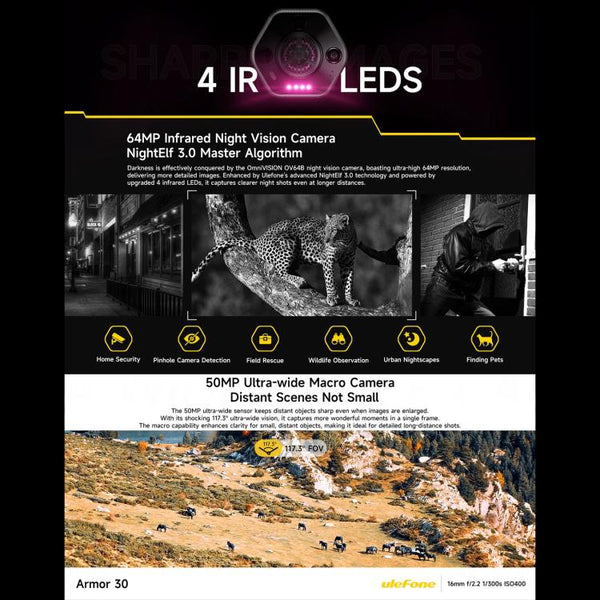 Ulefone Armor 30, 12GB+512GB, Night Vision, IP68/IP69K Rugged Phone, 6.95 inch Android 15 MediaTek Helio G100 Octa Core, Network: 4G, NFC, OTG