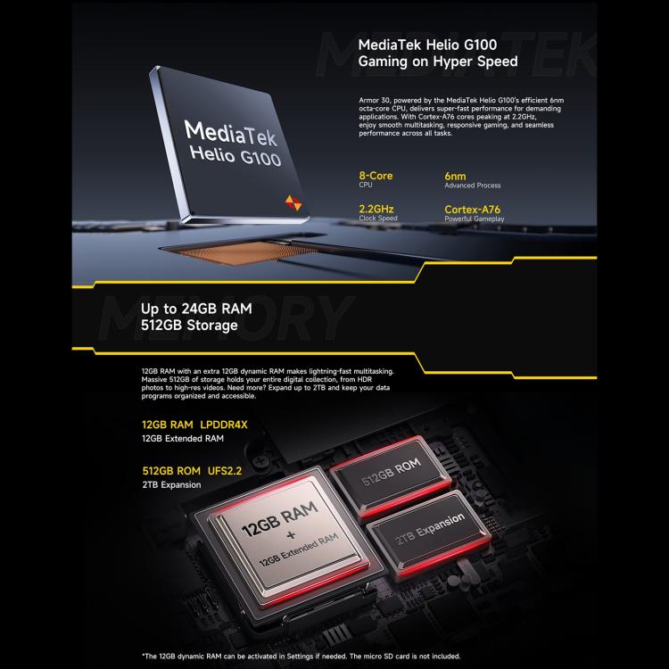 Ulefone Armor 30, 12GB+512GB, Night Vision, IP68/IP69K Rugged Phone, 6.95 inch Android 15 MediaTek Helio G100 Octa Core, Network: 4G, NFC, OTG