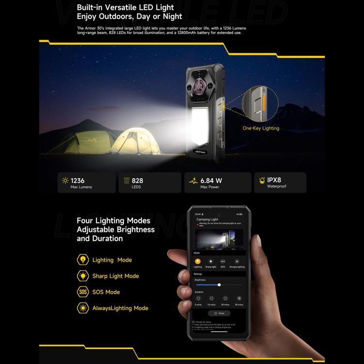 Ulefone Armor 30, 12GB+512GB, Night Vision, IP68/IP69K Rugged Phone, 6.95 inch Android 15 MediaTek Helio G100 Octa Core, Network: 4G, NFC, OTG