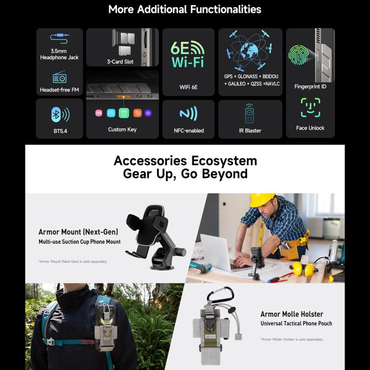 Ulefone Armor 34 Pro, 16GB+512GB, Night Vision, IP68/IP69K Rugged Phone, 6.95 inch Android 15 MediaTek Dimensity 7300 Octa Core, Network: 5G, NFC, OTG