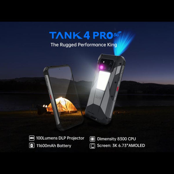 Unihertz Tank 4 Pro Projector Rugged Phone, 16GB+512GB, Night Vision, 6.73 inch Android 13 Dimensity 8300 Octa Core, Network: 5G, NFC