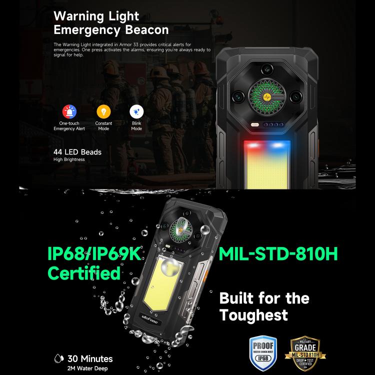 Ulefone Armor 33 Rugged Phone, 12GB+512GB, 6.95 inch Android 15 MediaTek Helio G100 Octa Core, Network: 4G, OTG, NFC, LED Light